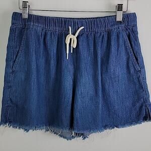 Madewell Blue Chambray Raw Hem Cotton Linen Blend Casual Short Drawstring  XS